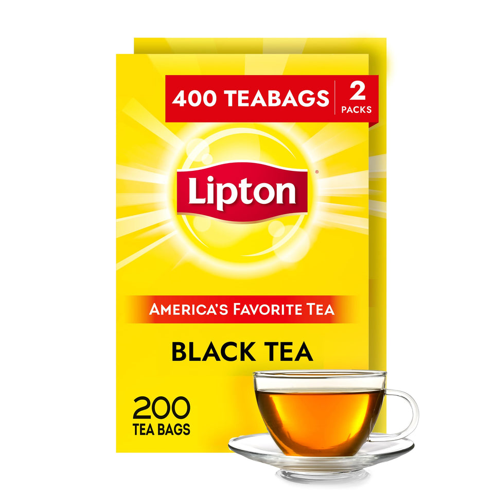 Lipton Black Tea Bags pack in two boxes for daily hot or iced brewing.