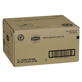 Lipton unsweetened tea bags pictured with gallon-batch setup for large service.