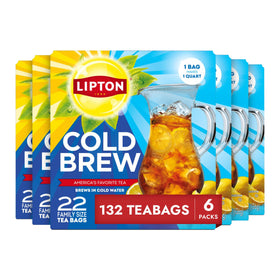 Lipton Cold Brew packaging showing six-pack for easy family prep.