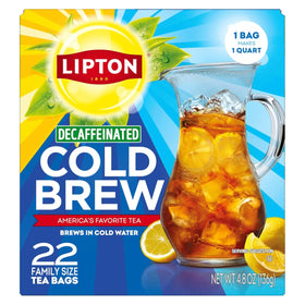 Lipton Cold Brew Decaf Pitcher Tea Bags front view for quick, caffeine-free iced tea.