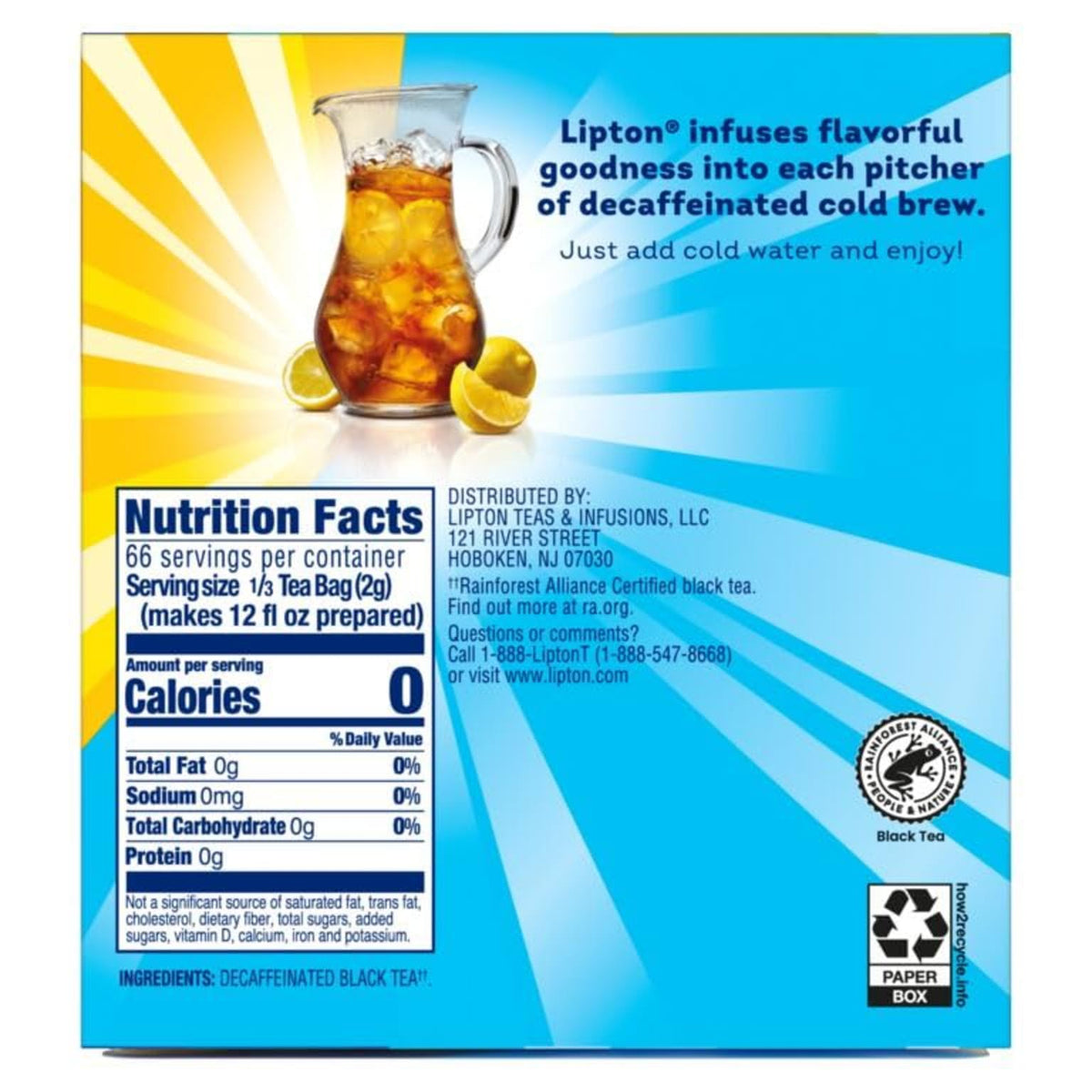 Lipton steeping in cold water for a quick 3-minute brew.