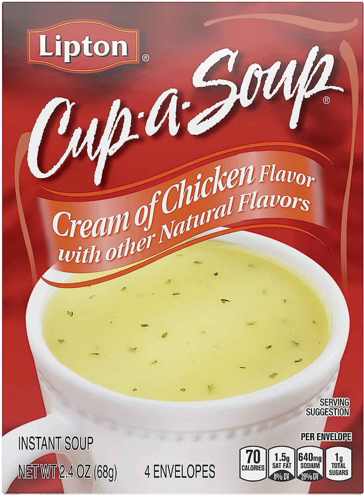 Lipton Cup-A-Soup Cream of Chicken noodles closeup, hearty bite in minutes