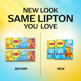 Lipton Decaf Black Iced Tea Bags packaging, convenient family-size for quick brewing