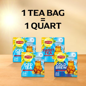 Lipton Decaf Black Iced Tea being poured, easy hot or cold brewing option