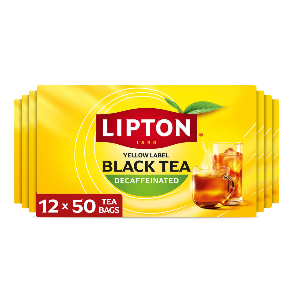 Lipton decaf black tea bags for caffeine-free daily tea.