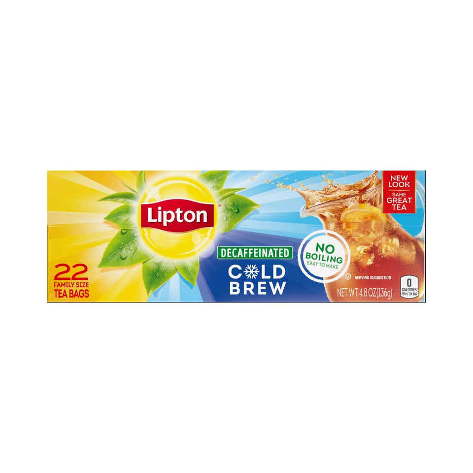 Lipton Decaf Cold Brew 3-pack tea bags shown for convenient iced tea