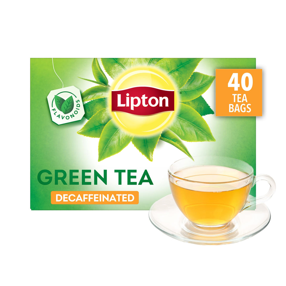Lipton decaf green tea bags box, convenient unsweetened refreshment any time
