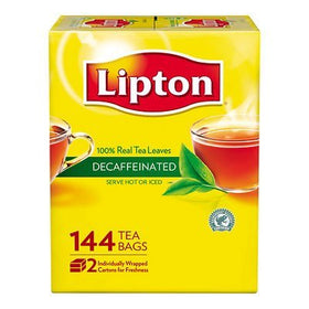 Lipton decaffeinated tea bags 72-count, open pack ready for brewing