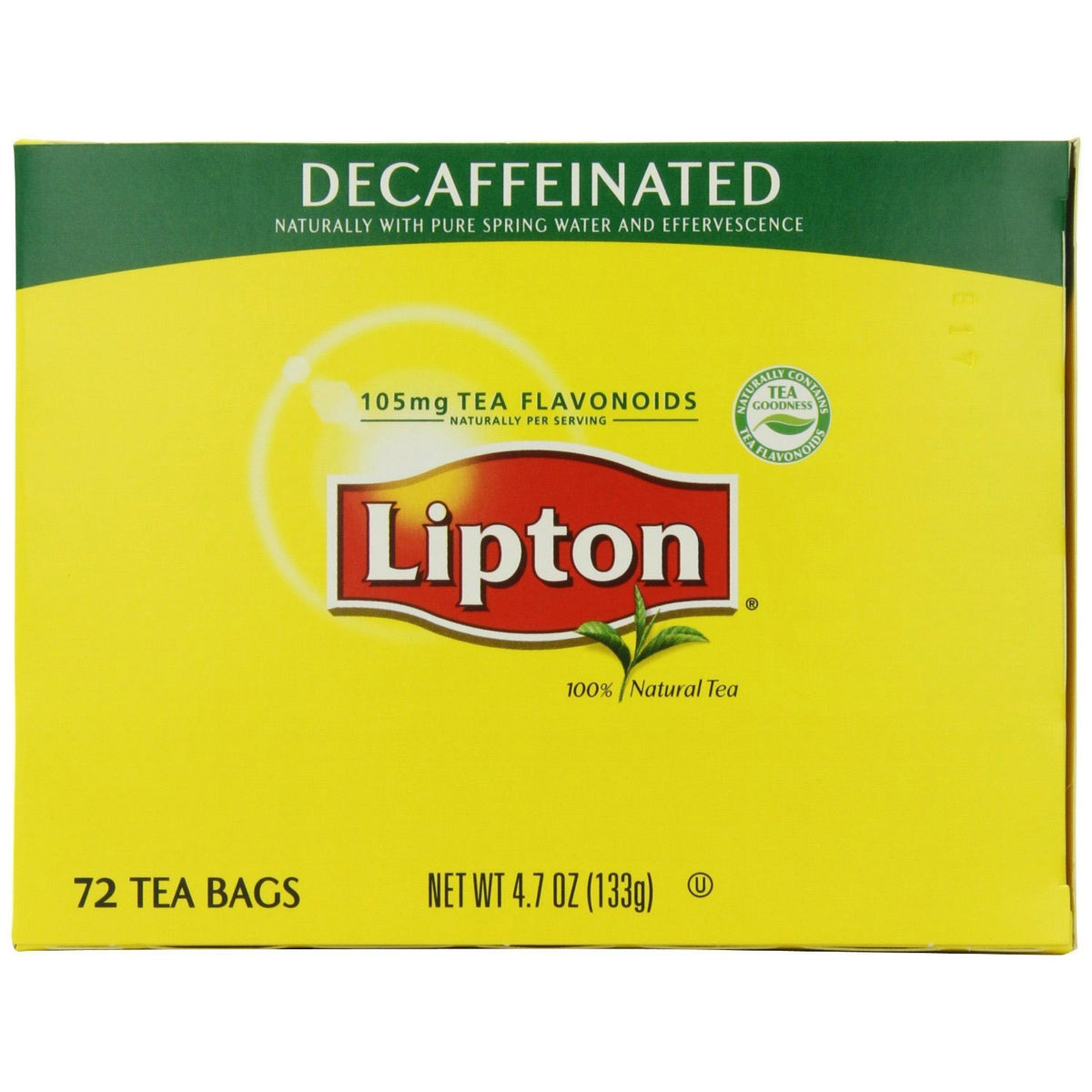 Lipton decaffeinated tea bags 72-count, box front view, convenient caffeine-free option