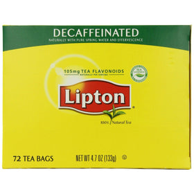 Lipton decaffeinated tea bags 72-count, box front view, convenient caffeine-free option