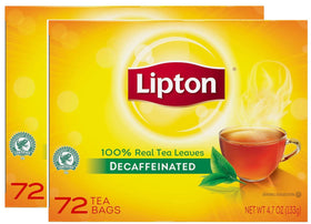 Lipton Decaffeinated Tea Bags packaging shows a classic blend for daily hot or iced tea.
