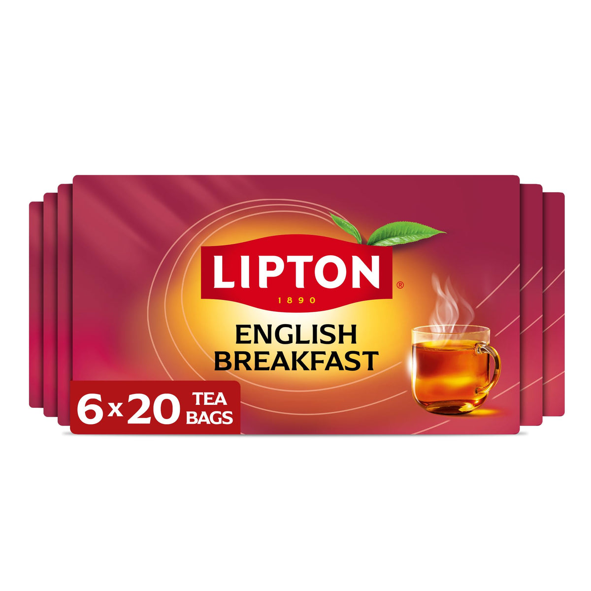 Lipton English Breakfast tea bags pack front view for a quick energizing morning ritual