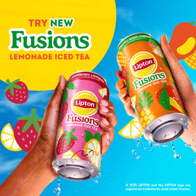 Lipton Fusions Fruity Refreshment Iced Tea packaging ideal for gatherings.