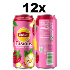 Lipton Fusions Lemonade Fruit Flavor Iced Tea can highlights crisp, fruity refreshment.