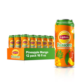 Lipton Fusions Pineapple Mango Lemonade Iced Tea can, refreshing afternoon pick-me-up