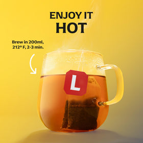 Lipton Golden Chamomile tea bags over ice for a refreshing chill