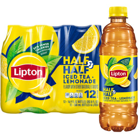 Lipton Half and Half iced tea lemonade bottle on a sunny desk ready to refresh.