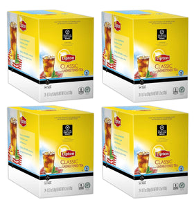 Lipton K-Cup Classic Unsweetened Iced Tea poured into a glass for a crisp, refreshing sip.