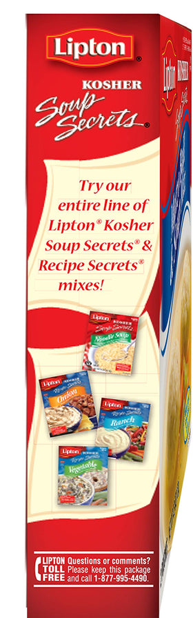 Lipton kosher matzo ball soup served steaming in a bowl.