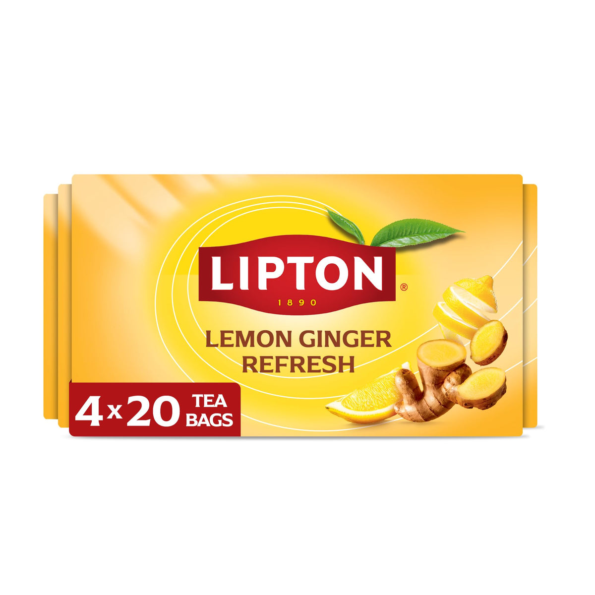 Lipton Lemon Ginger tea bags with real lemon peels and ginger for refreshing aroma