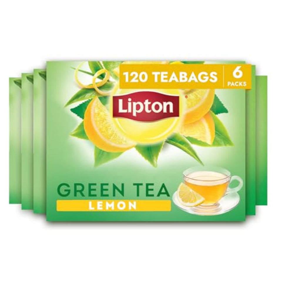 Lipton Lemon Green Tea bag in cup for a soothing hot brew