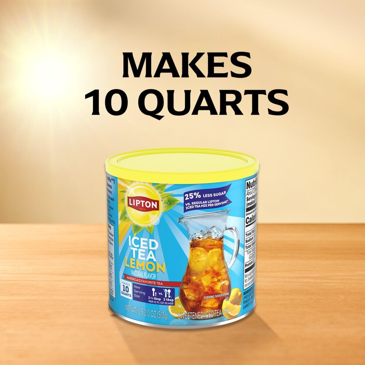 Lipton lemon iced-tea mix pitcher-ready setup for convenient serving.