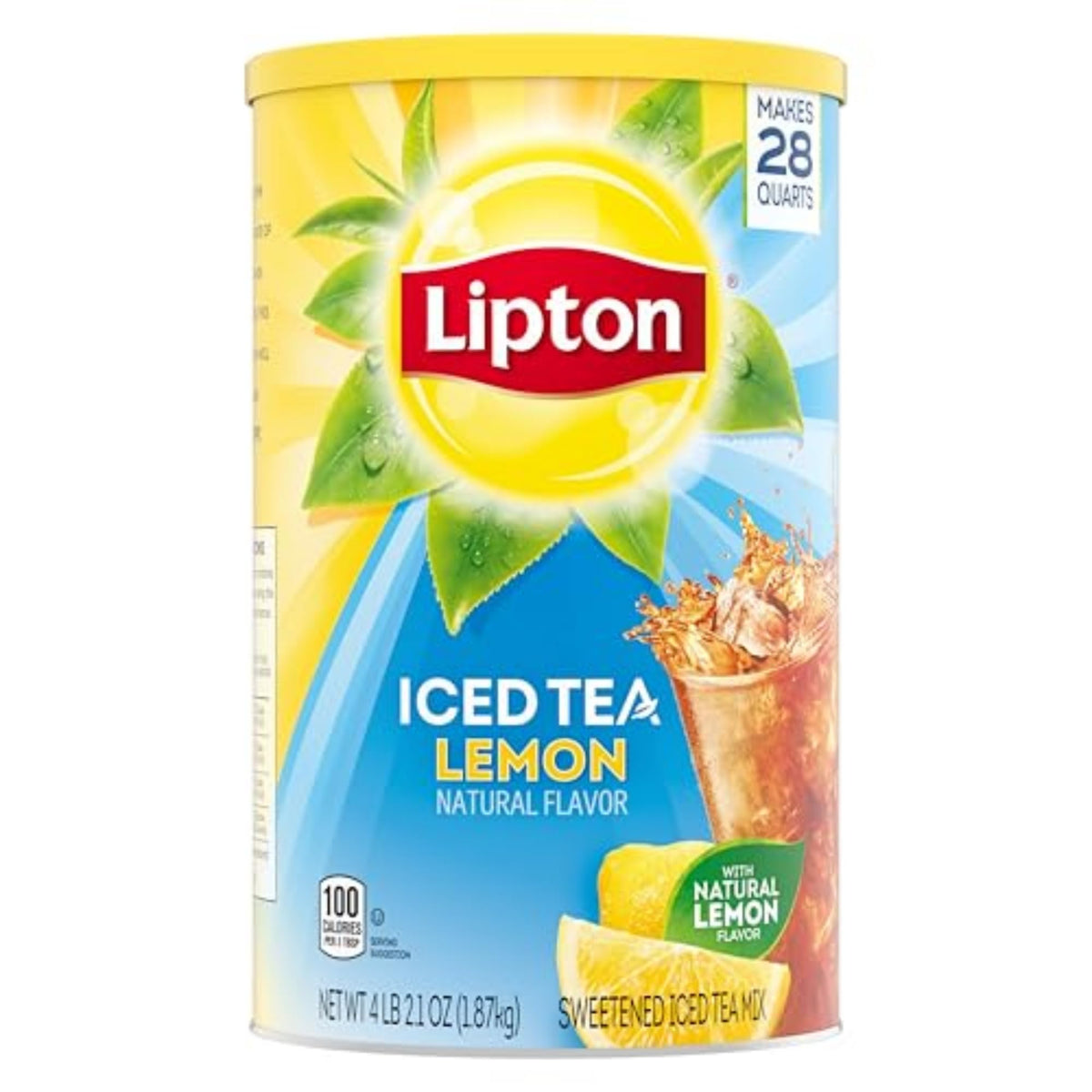 Lipton Lemon Iced Tea Mix being poured into a glass for cafe-style refreshment.