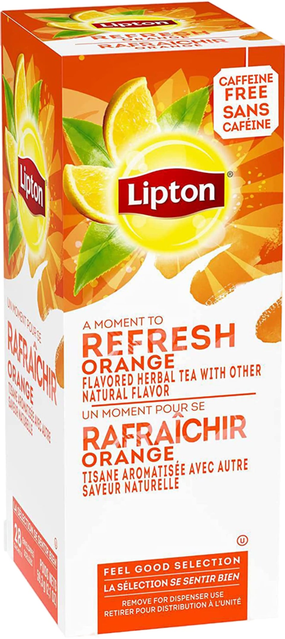 Lipton orange herbal tea box packaging showcasing three boxes for value.