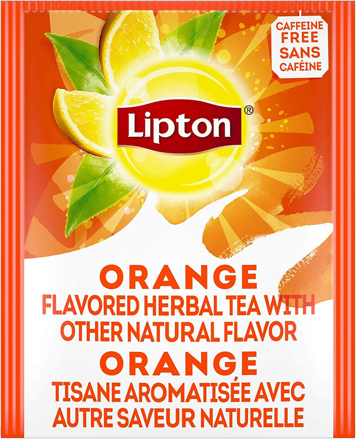 Lipton orange herbal tea spices with orange peel and cinnamon.