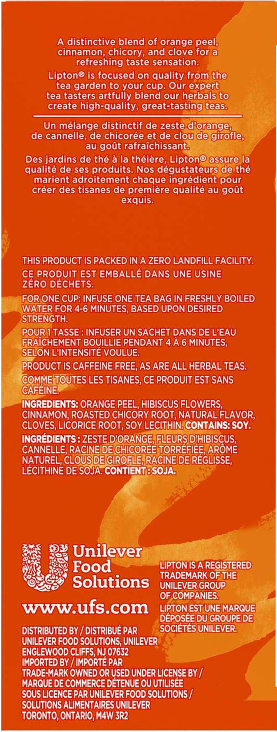 Lipton orange herbal tea steeping in a hot cup for flavor.