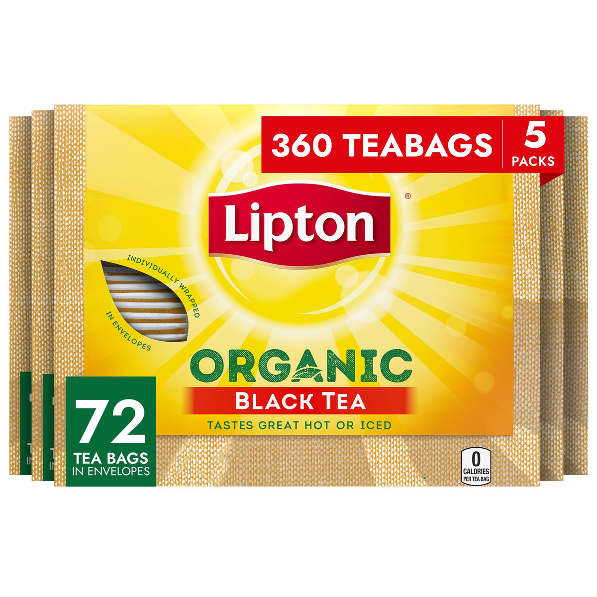 Lipton Organic Black Tea Bags in a box, ready to brew.