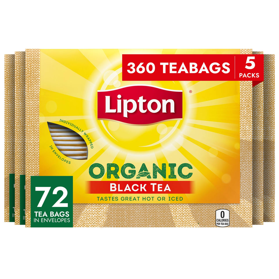 Lipton Organic Black Tea Bags in a box, ready to brew.