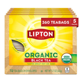 Lipton Organic Black Tea Bags with Kenyan highlands leaves for rich flavor.