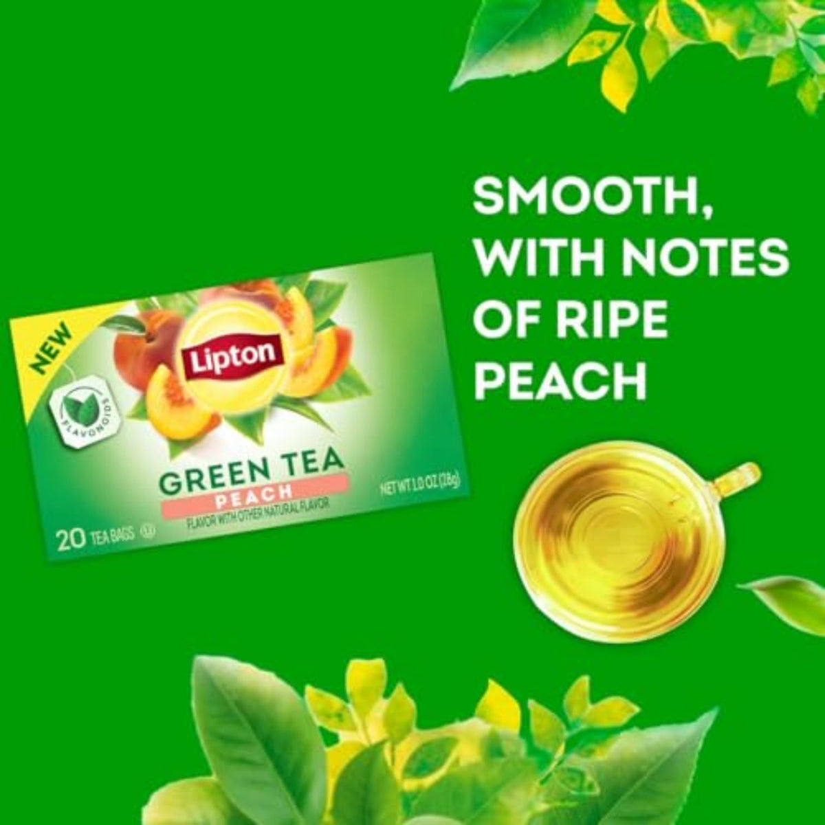 Lipton Peach Green Tea bag steeping close-up highlighting fruity aroma and steeping practice