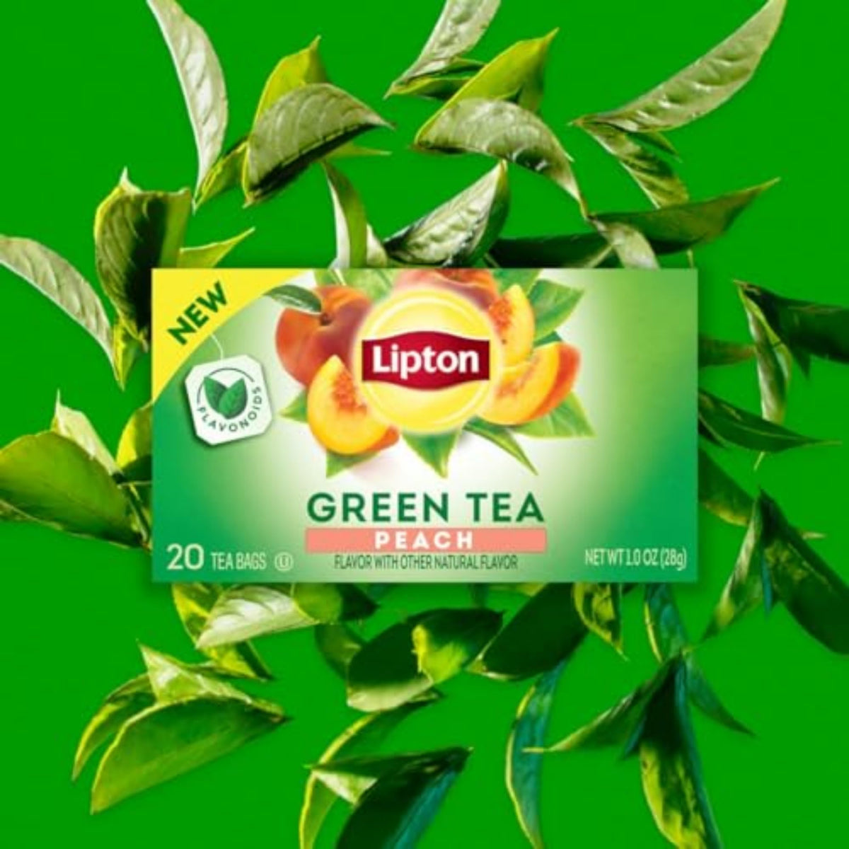 Steamy cup of Lipton Peach Green Tea inviting warm, cozy aroma