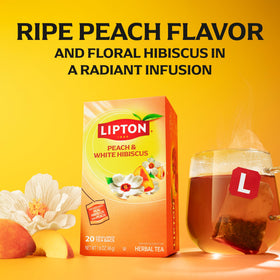 Lipton Peach Paradise close-up shows peach and hibiscus notes for a fruity aroma.