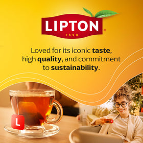 Stacked tea bags convey value from Lipton's 4x20-pack.