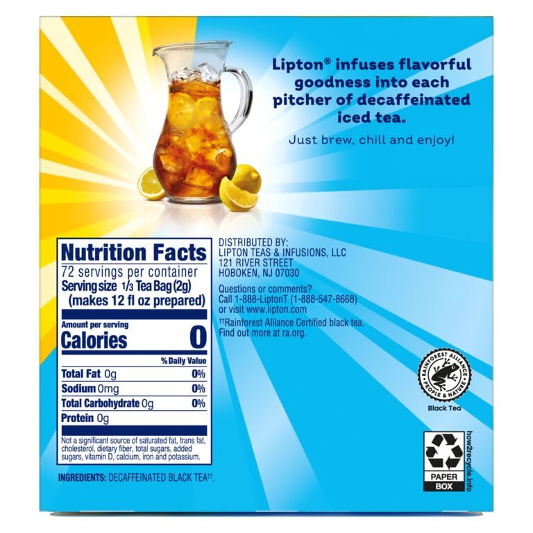 Rainforest Alliance certification badge on Lipton packaging.