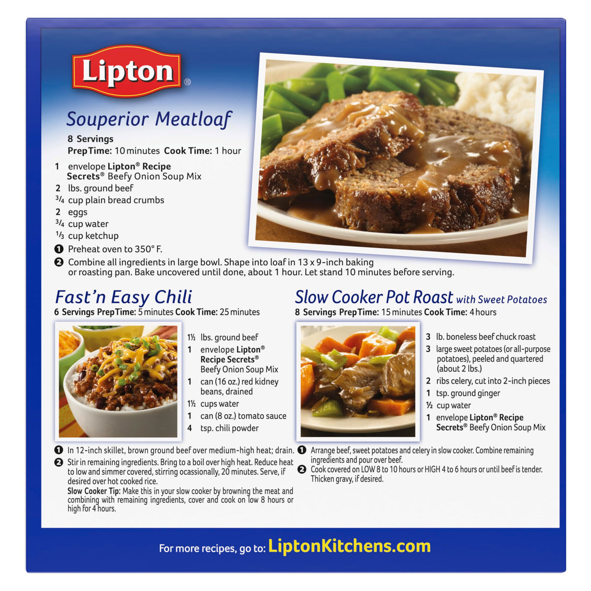Lipton Recipe Secrets Beefy Onion packet-closeup highlighting bold seasoning for meatloaf.