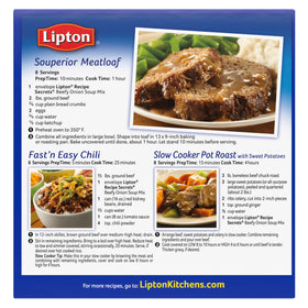 Lipton Recipe Secrets Beefy Onion packet-closeup highlighting bold seasoning for meatloaf.