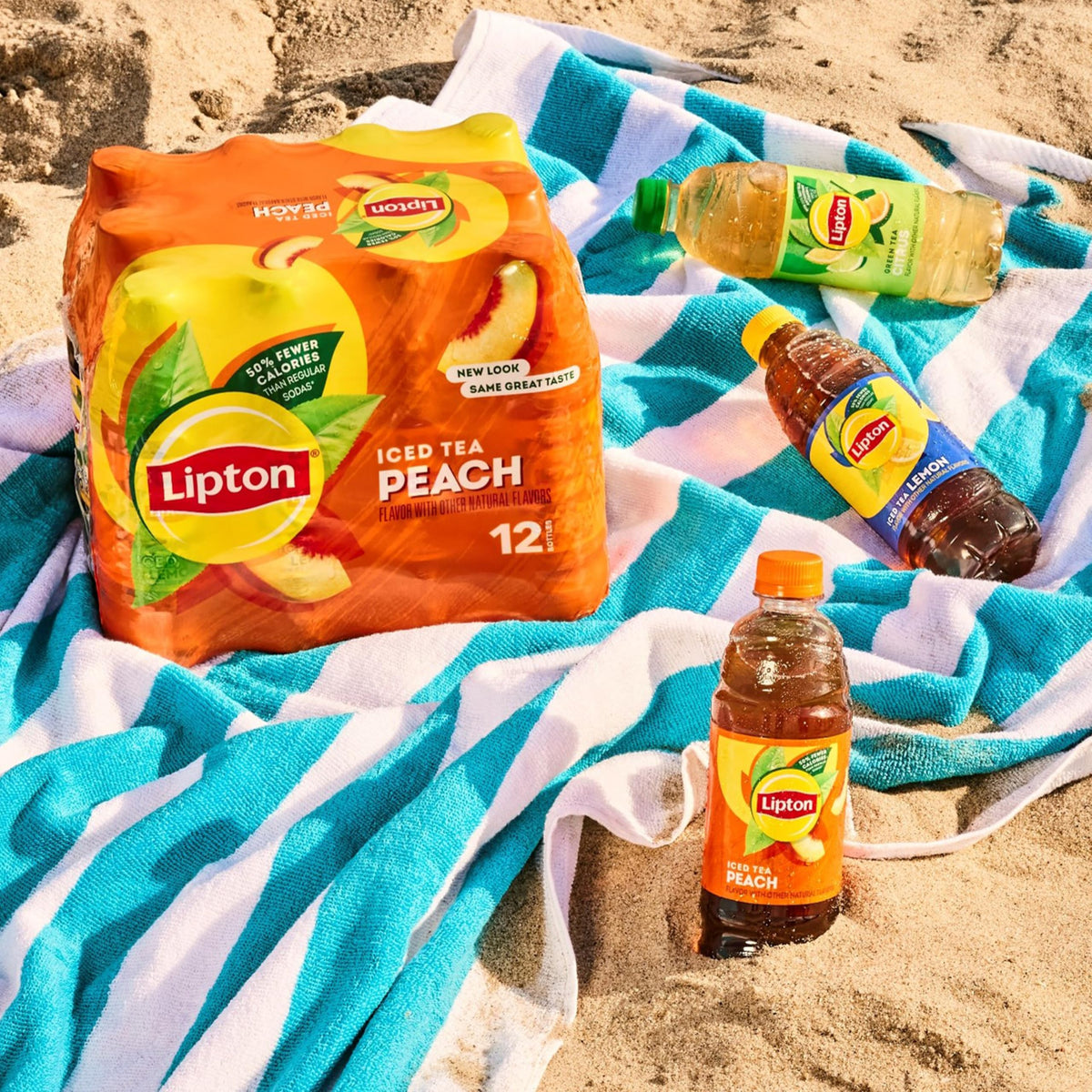 Lipton refreshing iced tea lemonade served in a glass at a picnic.
