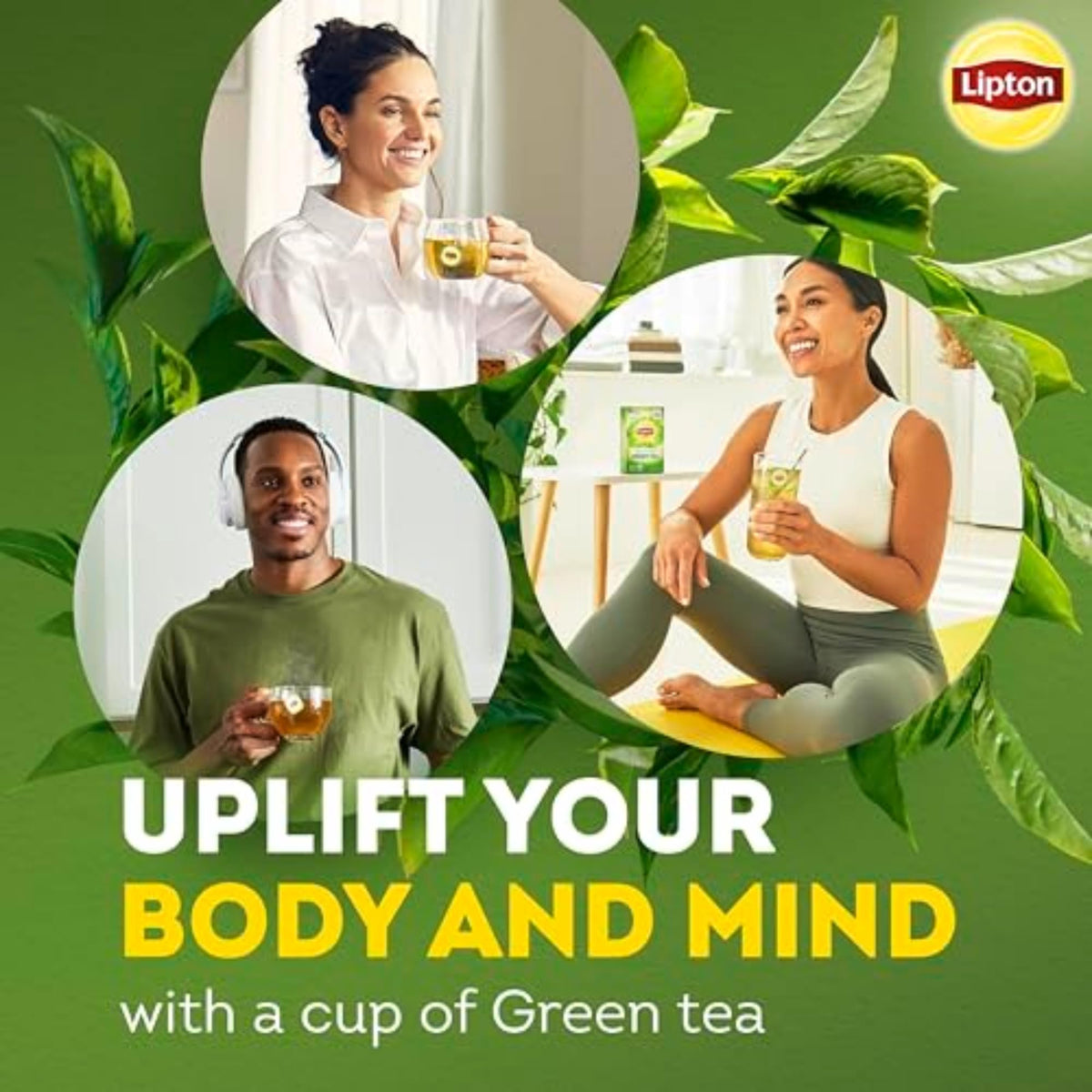 Lipton Signature Blend Green Tea cup steeping with jasmine aroma.