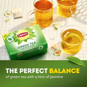 Lipton Signature Blend Green Tea packets arranged for easy iced tea prep.