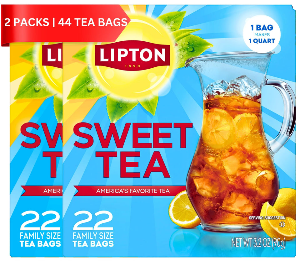 Lipton Southern Sweet iced tea bags quart-brew setup for family meals.
