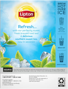 Lipton Southern Sweet Iced Tea K-Cups pour scene shows quick brewing over ice.