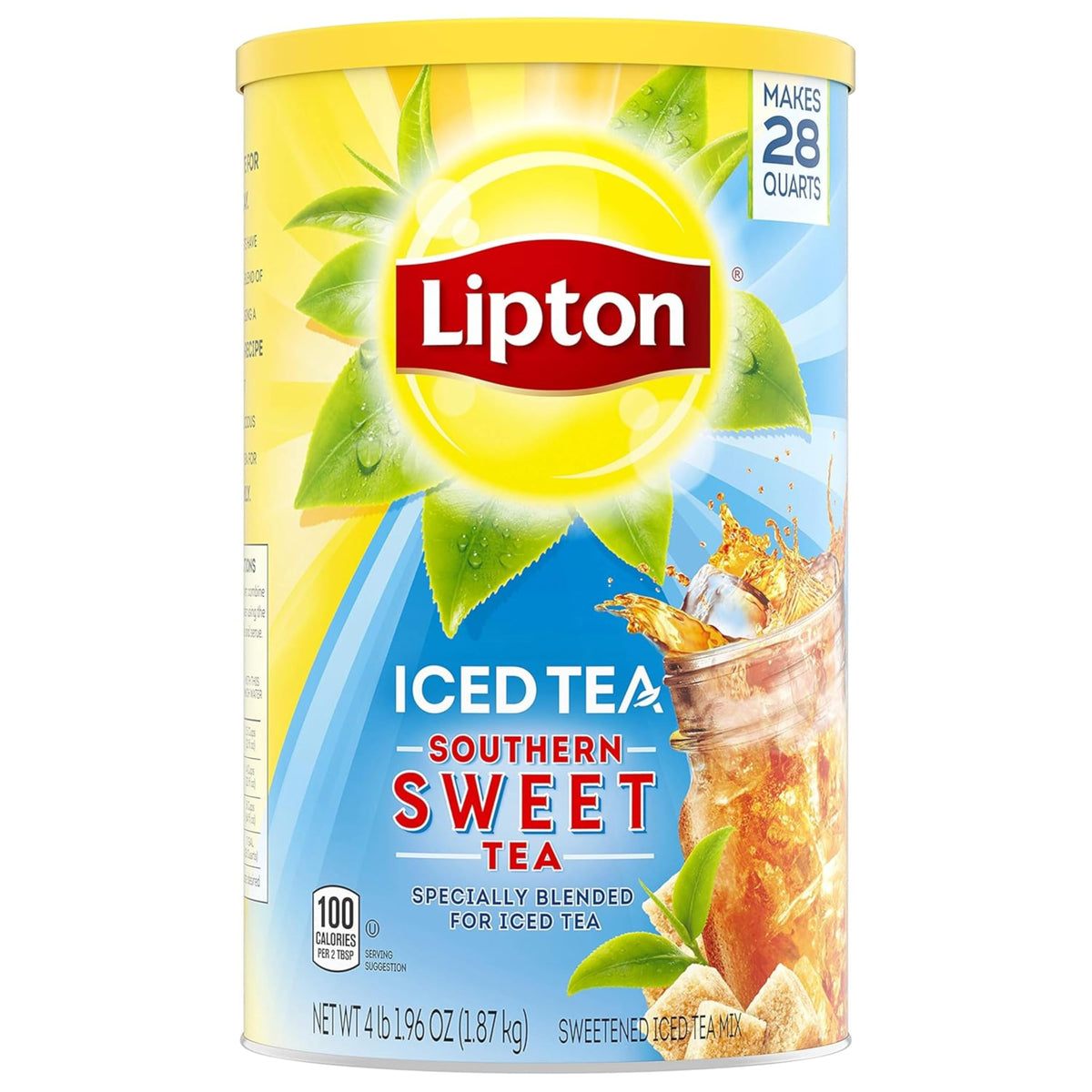 Pouring Lipton mix with cold water and ice for a refreshing brew.