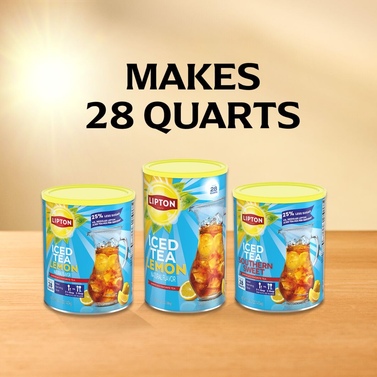 Lipton Southern Sweet Reduced Sugar Iced Tea Mix kitchen-counter display.