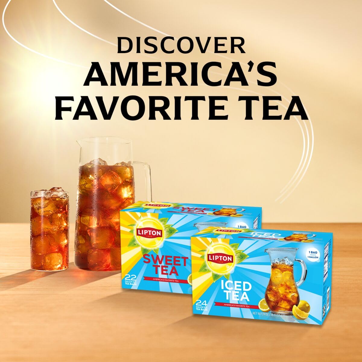 Lipton Southern Sweet Tea Bags cup with ice, crisp zero-calorie serving suggestion