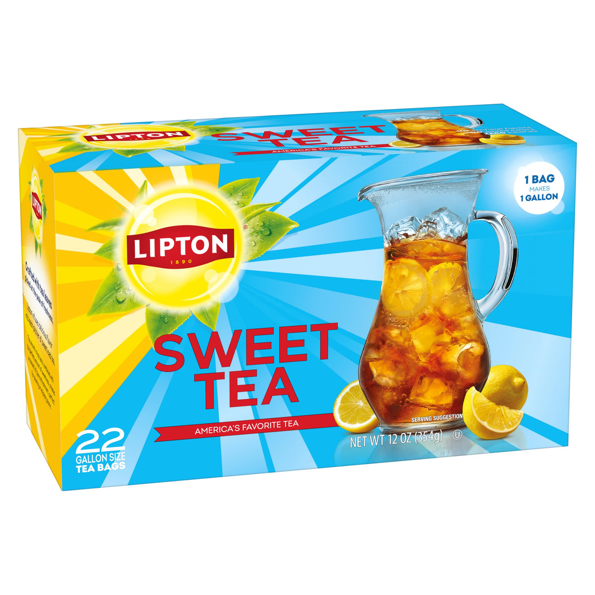 Lipton Southern Sweet Tea Bags in gallon packaging, ready to brew a full pitcher