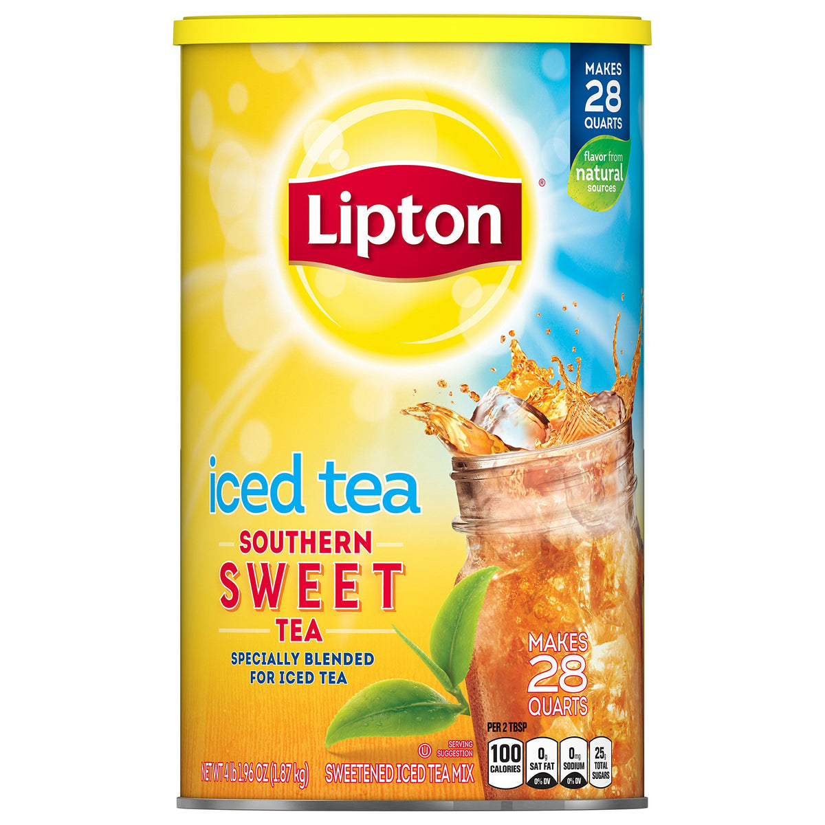 Lipton Southern Sweet Tea Mix container ready for quick iced tea at home.
